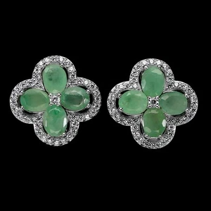 925 Sterling Silver Earrings Oval Emerald 5x4mm Natural Gemstone Jewelry - Picture 1 of 13
