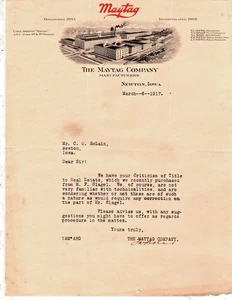 1917 Maytag Company Letterhead Newton Iowa Hand Signed by T A Moler - Picture 1 of 1