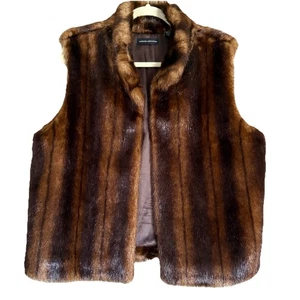 Valerie Stevens Weste Kunstfell braun Animal Streifen Print L/XL vorne offen - Bild 1 von 5