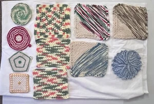 Vintage handgehäkeltes Geschirrtuch und Untersetzer 60/70er Retro Landhaus Kern 11er Set - Bild 1 von 5