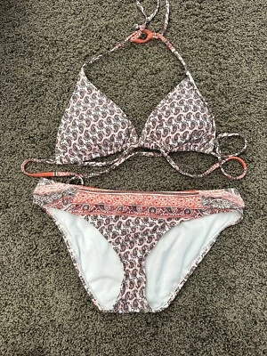 ATHLETA 2PC Bikini Tie TOP BIKINI BOTTOM SWIMSUIT Size S/L Brown/Orange Paisley - Image 1 of 4
