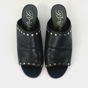 NEW! Black Brighton Pretty Tough Tap Leather Studded Mules Slides Sandals •Sz 8 - Picture 1 of 17