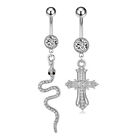 1pc Stainless Steel Belly Ring Snake Shaped Bow Crystal Navel Belly Button Rings