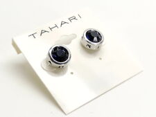 Tahari Crystal Stud Earrings Silvertone Blue New! NWT