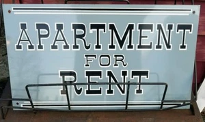 GRAY TIN APARTMENT FOR RENT SIGN Original Vintage ADVERTISING 8 x 14"  1950-70 - Picture 1 of 5