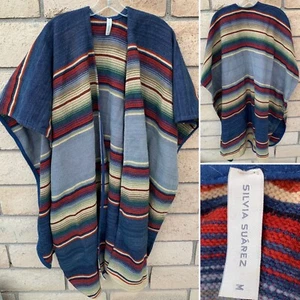 Silvia Suarez Striped Poncho Cape Mexican South American Indian Western Cowgirl - Picture 1 of 24