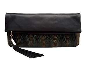 B Brian Atwood Multicolor Robin Genuine Snakeskin Foldover Large/XL Clutch NWT - Picture 1 of 11