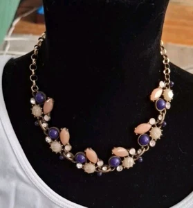 Vintage Colorful Signed NY Necklace Purple Pink Crystal Accents Ships Free - Picture 1 of 4