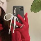 Pearl Phone Charms White Pearl Phone Chain Bow Shaped Mobile Phone Strap  Phone