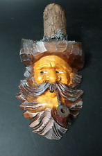 Wooden Folk Art Hand Carved Intricate Old Man Smoking Pipe Face