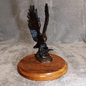 Brass Eagle Statue on Oak Wooden Base with Inscribed Bible Verse Isaiah 40:31 - Picture 1 of 15
