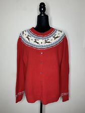 L.L. Bean Fair Isle Red Reindeer Sweater 100% Lambs Wool Women’s Size XL