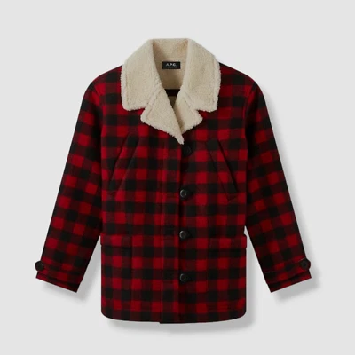 $665 A.P.C. Women's Red/Black Federica Plaid Jacket Coat Size 42 - Image 1 of 3