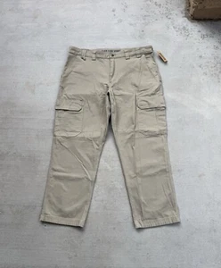 Duluth Trading Pants Mens 42x32 Khaki Flex Fire Hose Relaxed Fit Cargo Work NEW - Picture 1 of 11