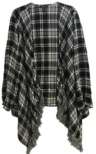 Torrid 3 Flannel Drape Cardigan Fringe Hem Black White Plaid Open Front Roll Tab - Picture 1 of 10