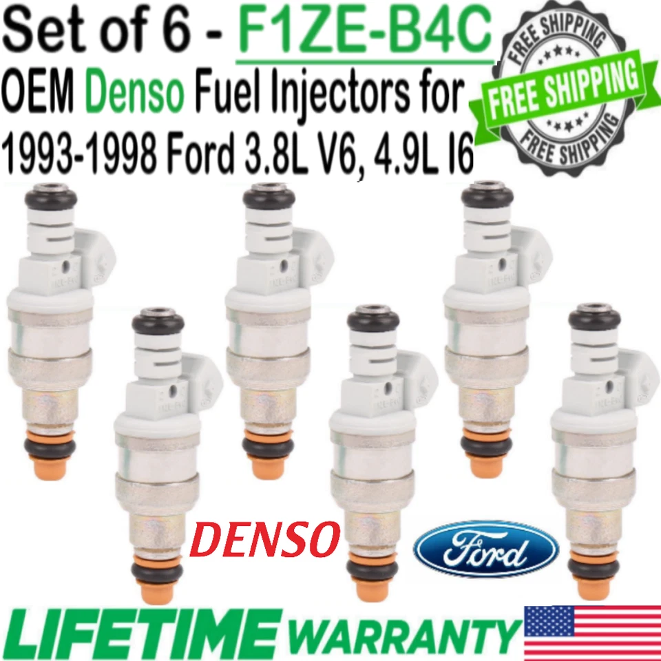 #F1ZE-B4C Genuine 6Pcs Denso Fuel Injectors For 1997, 1998 Ford Mustang 3.8L V6 Foto 1 de 4