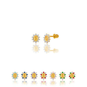 14kt Solid Gold Kids Guadalupe (Mother Mary) Screwback Stud Earrings (Small)