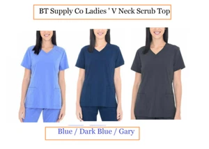 Blusa Médica Mujer BT Supply Co Cuello en V Azul/Azul Oscuro/Gris Elige Color y Talla - Imagen 1 de 8