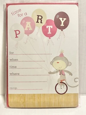 New Hallmark Invitations Monkey “Time For A Party” 10 Sealed Any Occasion Fun - Image 1 of 4