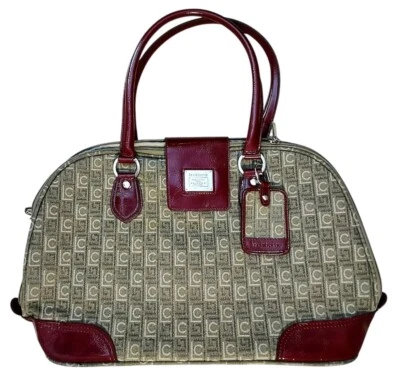 Vintage Luggage Carry-On Travel Bag Liz Claiborne Leather Fabric Red Tan Zip  - Image 1 of 4