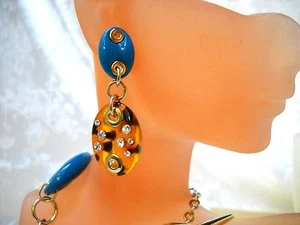 FRANCISCA'S MAJORCA PEARL EARRINGS WITH AUSTRIAN CRYSTALS AND AMBER IMITATION - Picture 1 of 7
