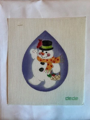 Christmas Snowman in blue raindrop VTG needle point canvas by dede - Image 1 of 3