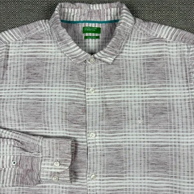 United Colors of Benetton Men's Shirt L Long Sleeve Regular Fit Plaid White Red - Image 1 of 4