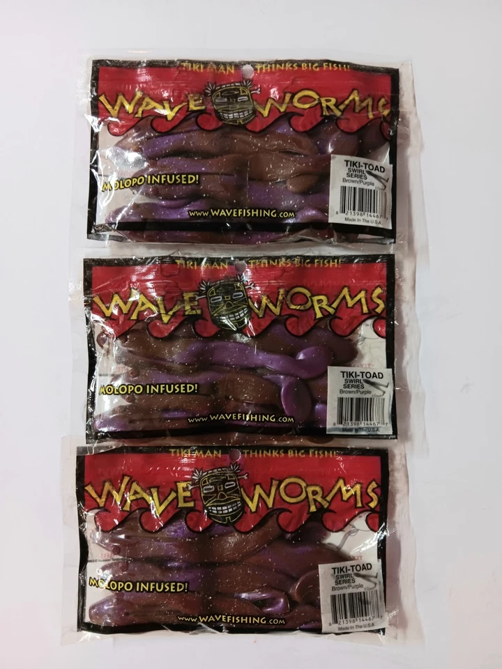 3 Paquetes Wave Worms 5" Tiki-Sapo Swirl Series Marrón Púrpura  Foto 1 de 1
