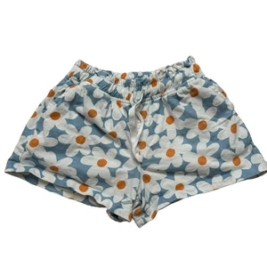 PRIMARY Blue Daisy Pull On Cotton Shorts Size 6-7 Kids Pockets Drawstring - Picture 1 of 4