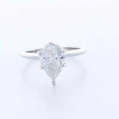 Anillo de compromiso solitario clásico oro 14K 3 quilates pera diamante cultivado en laboratorio F SI1 Foto 1 de 4