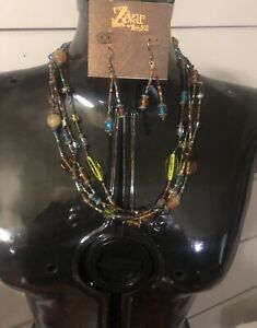 Beautiful beaded earth tones necklace with matching earrings