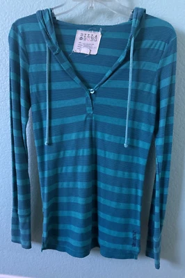 Camiseta para mujer BILLABONG azul a rayas ajustable con capucha L/S MED Foto 1 de 4