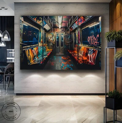 Graffiti Art On A Subway Train Framed Canvas Print NYC 1970 Framed Poster 38 - Image 1 of 4