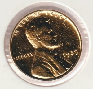Rare Old Antique 1939 US Lincoln 24k Gold Plated Cent Penny Collection Coin USA - Picture 1 of 2