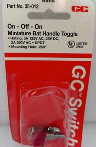 GC PART # 35-012 MINIATURE BAT HANDLE TOGGLE SWITCH, ON-OFF-ON, .250" MOUNTING - Picture 1 of 1