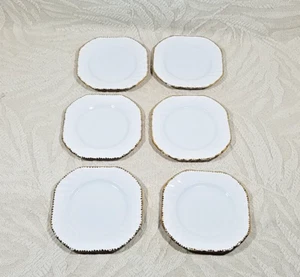 FLAUTA GRIEGA ANTIGUA DE COLECCIÓN GLADSTONE BONE CHINA 5"" PLACA CUADRADA con PUNTOS DORADOS - JUEGO DE 6 - Imagen 1 de 17