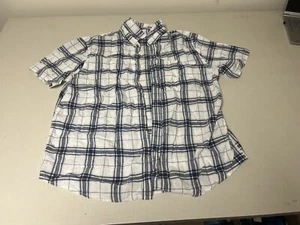Ancienne chemise boutonnée bleu marine coupe régulière homme taille XL manches courtes rayée - Photo 1/2