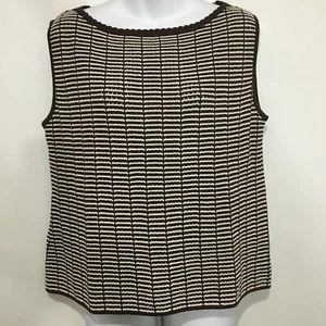 St John Knits L Brown White Sleeveless Tank Top Shell Pullover - Picture 1 of 5