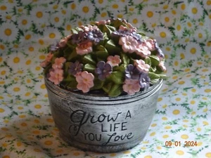 NEW BLOSSOM BUCKET "GROW A LIFE YOU LOVE" FLOWERS IN SILVER  BUCKET  #191-12208 - Picture 1 of 7