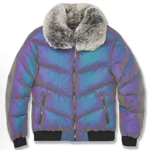 New Jordan Criag Oil Spill Puffer Jacket (Iridescent) with Fur Size Medium - Picture 1 of 2