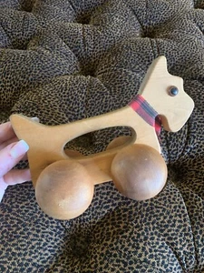 Vintage Scottie Hund Massageroller Tier Kinderspielzeug große Holzräder - Bild 1 von 12