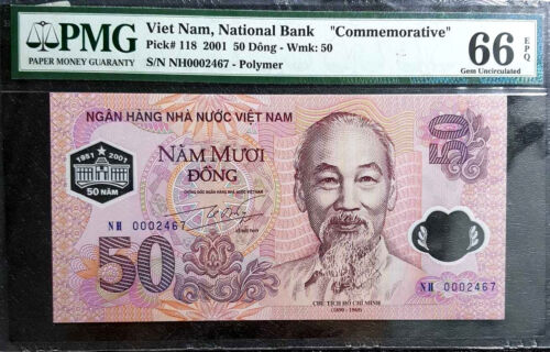 PMG GEM Rated 66 Vietnam 50 Dong Comm banknote (+FREE 1 B/note) #D5913