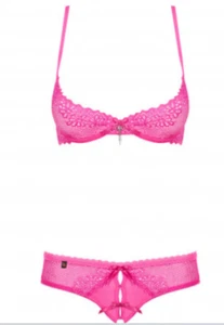 Obsessive Alabastra Set Neon Pink Bügel BH & Ouvert Brazilian S/M Netz Spicy - Bild 1 von 4