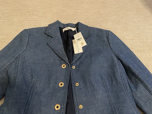 Giacca blazer denim grezzo Tory Burch nuova con etichette con risciacquo non lavato prezzo al pubblico consigliato $598