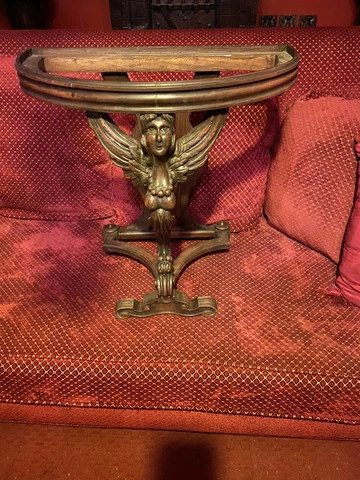 Antique Side Table Angel Figurative Wood Garving Cover