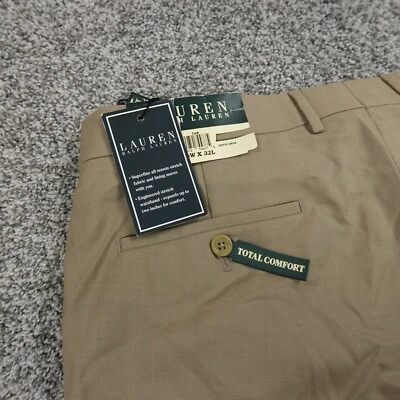 NUEVO Ralph Lauren Pantalones Para Hombre 36x32 Marrón Beige Lana Chino Pantalones Pantalones Cómodos Foto 1 de 4
