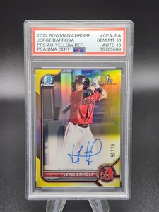 2022 Bowman Chrome Jorge Barrosa Yellow Refractor PSA 10/10  POP 1 Diamondbacks