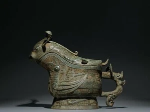 10.2" Old Antique Western Zhou dynasty bronze ware phoenix bird Beast wine pot - Picture 1 of 9
