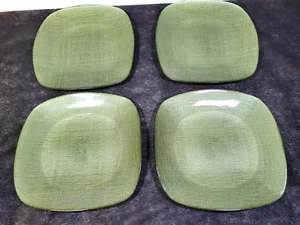 RARO Juego de 4 Platos de Cena de Vidrio Verde 10 3/4" Mediados de Siglo Textura de Arpillera - Imagen 1 de 19