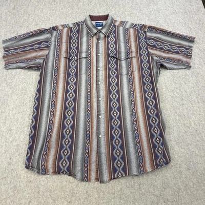 Wrangler Shirt Mens 2XL XXL Brown Blue Western Pearl Snap Short Sleeve Aztec - Image 1 of 4